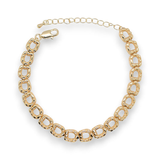 Gold Plated Textured Oval Nugget Open Link Bracelet - Oro Laminado
