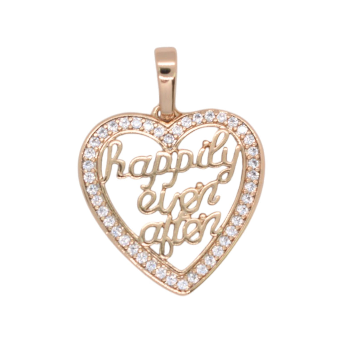 Gold Plated Rose Gold Tone "Happily Ever After" Open Heart CZ Pendant - Oro Laminado