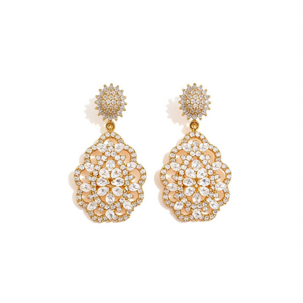 Gold plated mandala dangle drop earrings - Amafhha Jewels