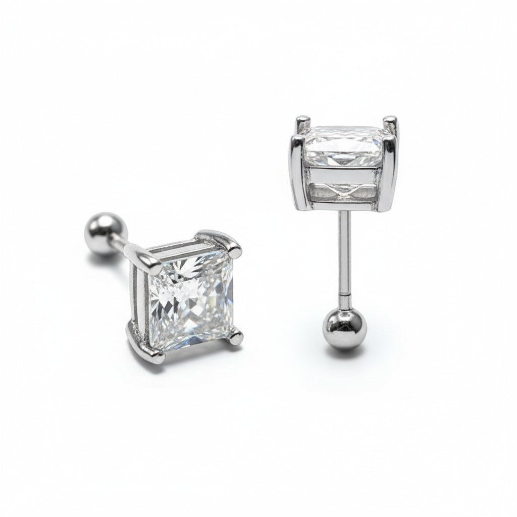 925 Sterling Silver Princess Cut CZ Stud Earrings