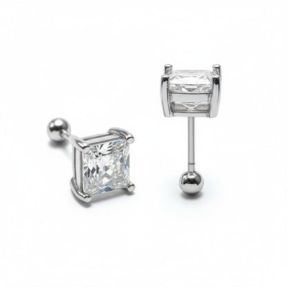 925 Sterling Silver Princess Cut CZ Stud Earrings