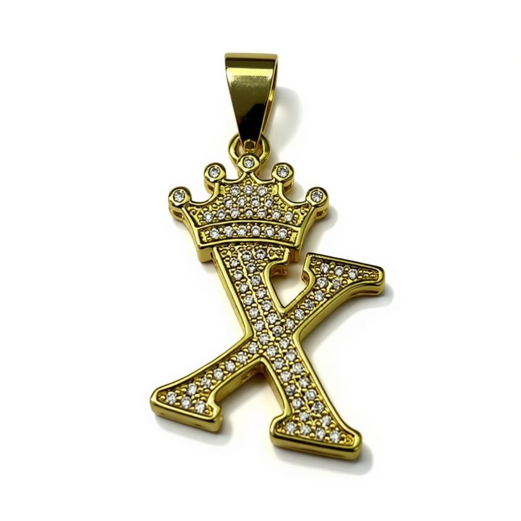 Gold Plated A-Z Crown Initial Pendants CZ