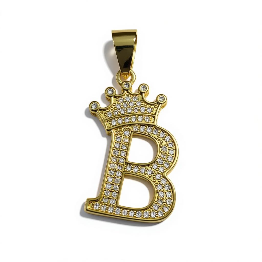 Gold Plated A-Z Crown Initial Pendants CZ