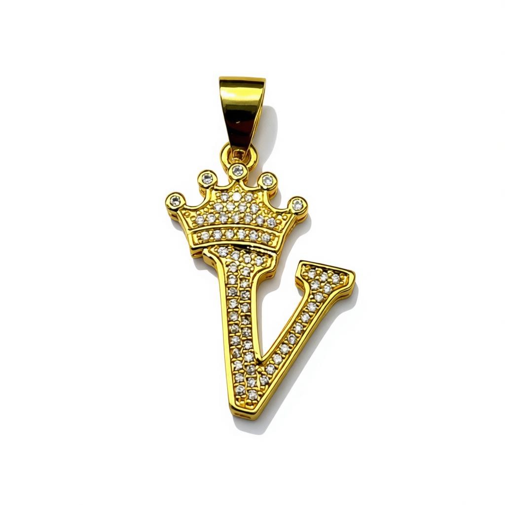 Gold Plated A-Z Crown Initial Pendants CZ