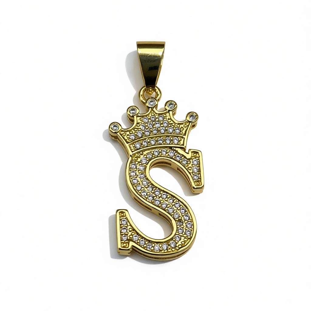 Gold Plated A-Z Crown Initial Pendants CZ