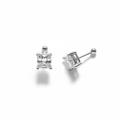 925 Sterling Silver Princess Cut CZ Stud Earrings