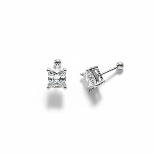 925 Sterling Silver Princess Cut CZ Stud Earrings