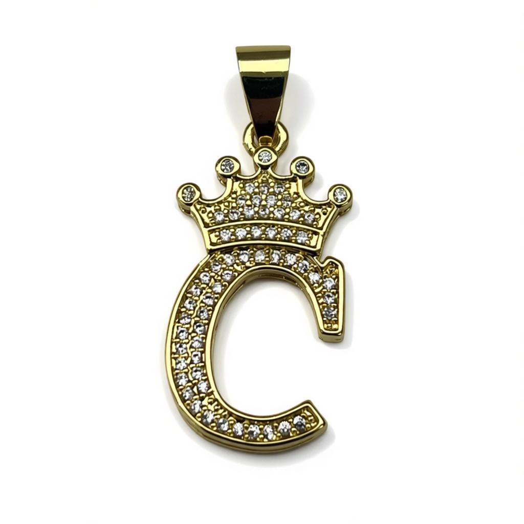Gold Plated A-Z Crown Initial Pendants CZ