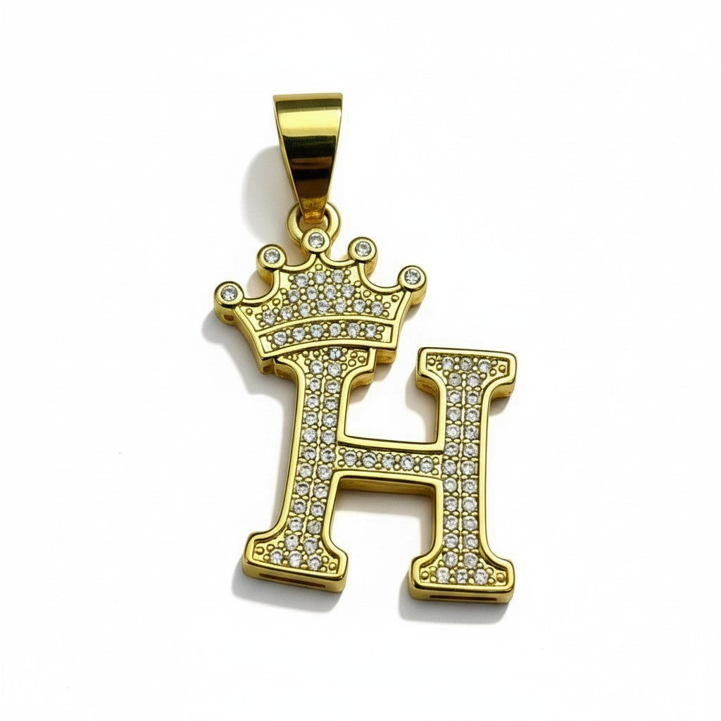 Gold Plated A-Z Crown Initial Pendants CZ