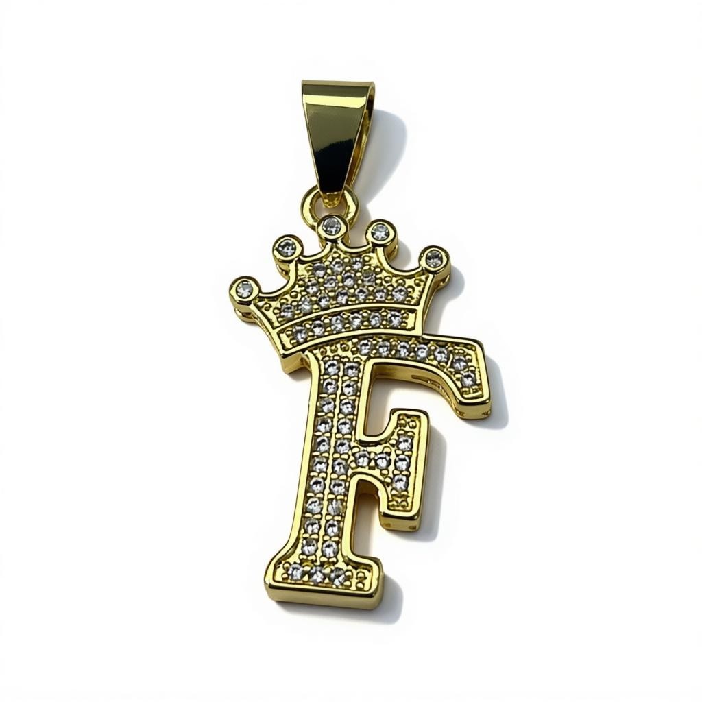 Gold Plated A-Z Crown Initial Pendants CZ