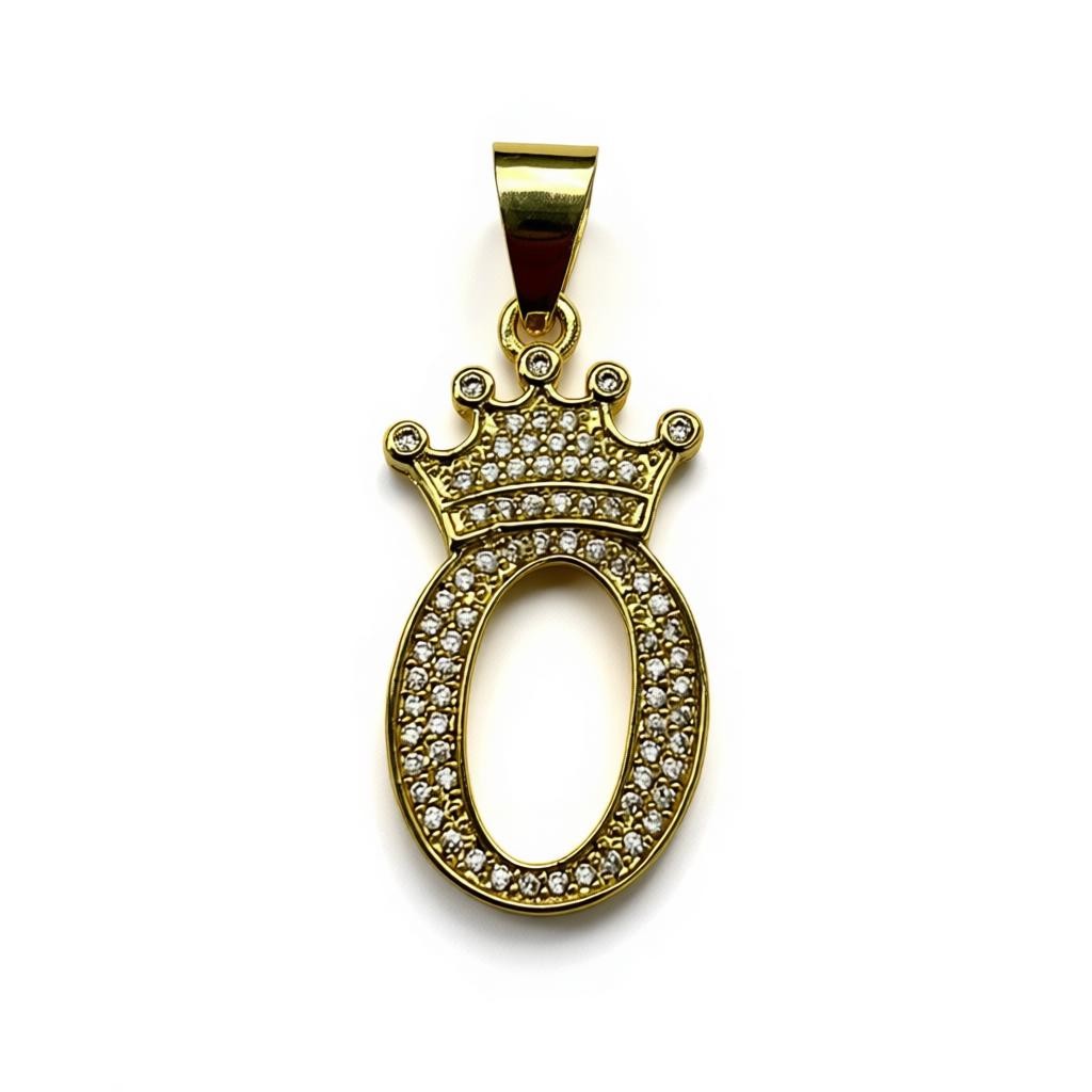 Gold Plated A-Z Crown Initial Pendants CZ