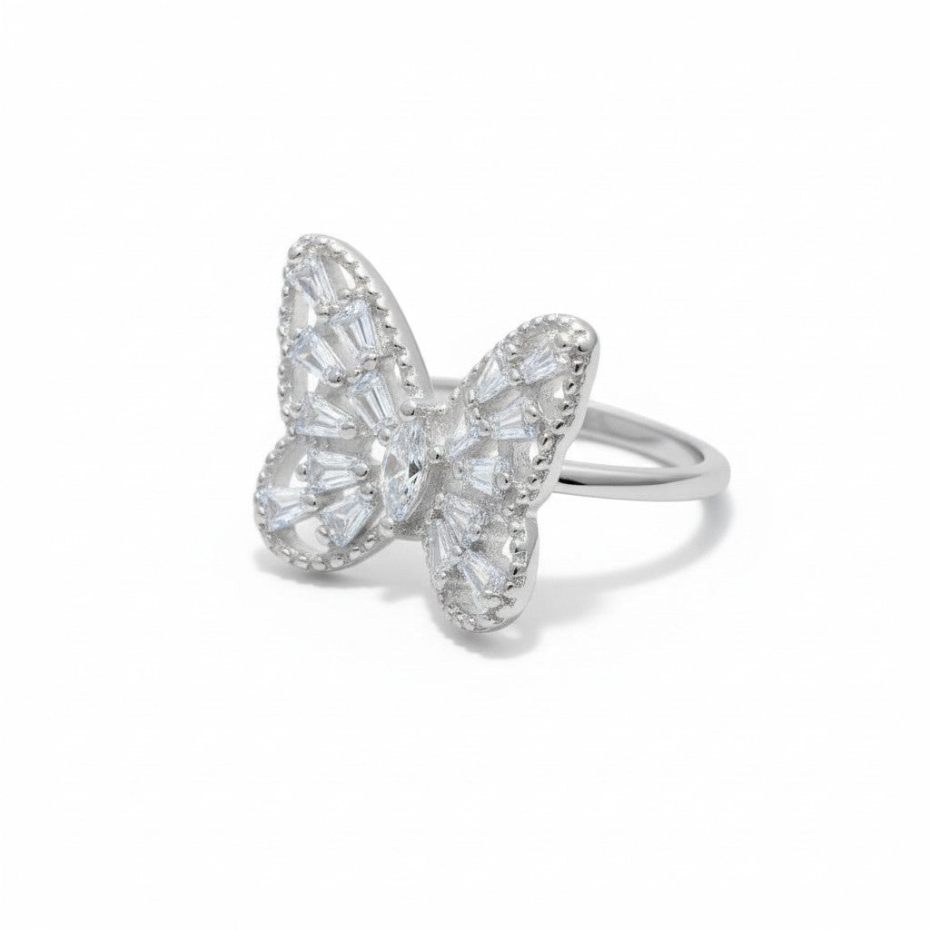 925 Sterling Baguette CZ Butterfly Ring