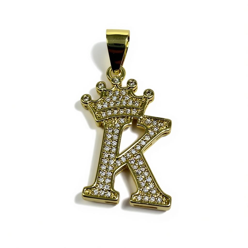 Gold Plated A-Z Crown Initial Pendants CZ