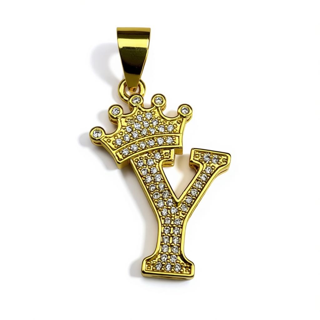 Gold Plated A-Z Crown Initial Pendants CZ