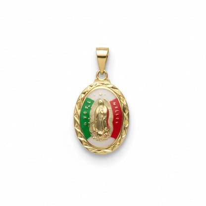 Gold Plated Religious Pendant Mexican flag