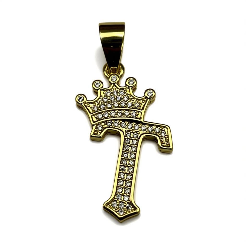 Gold Plated A-Z Crown Initial Pendants CZ