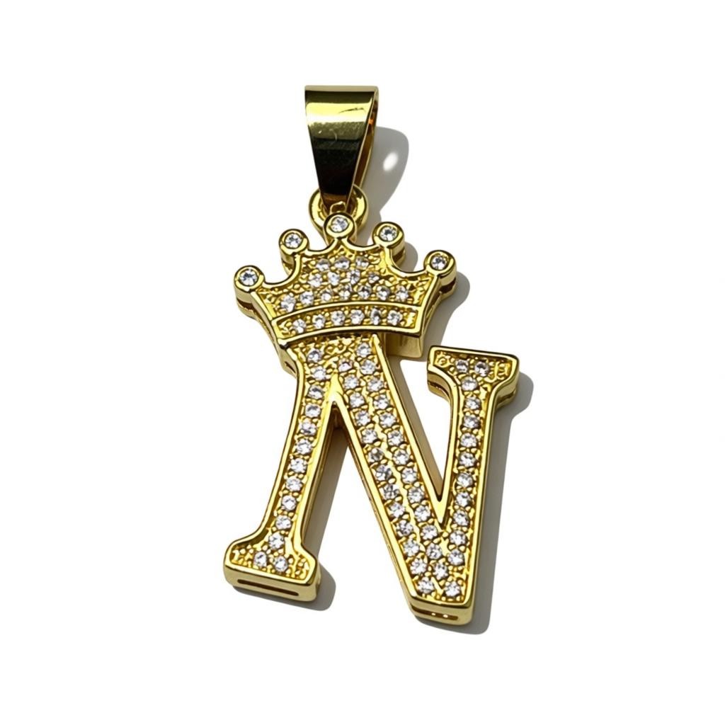 Gold Plated A-Z Crown Initial Pendants CZ