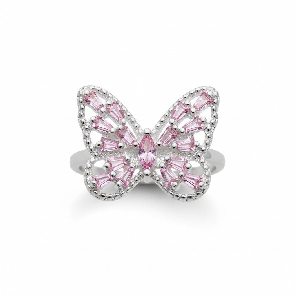 925 Sterling Baguette CZ Butterfly Ring