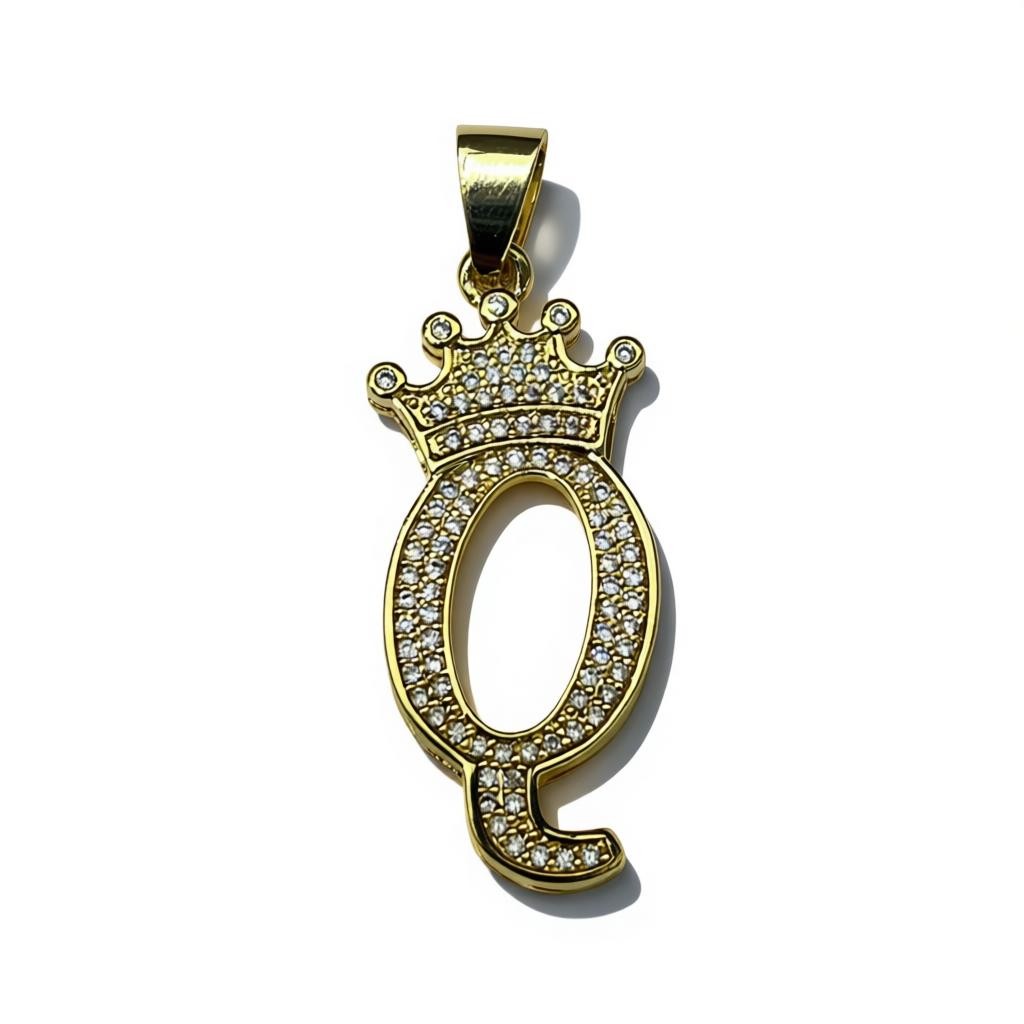 Gold Plated A-Z Crown Initial Pendants CZ