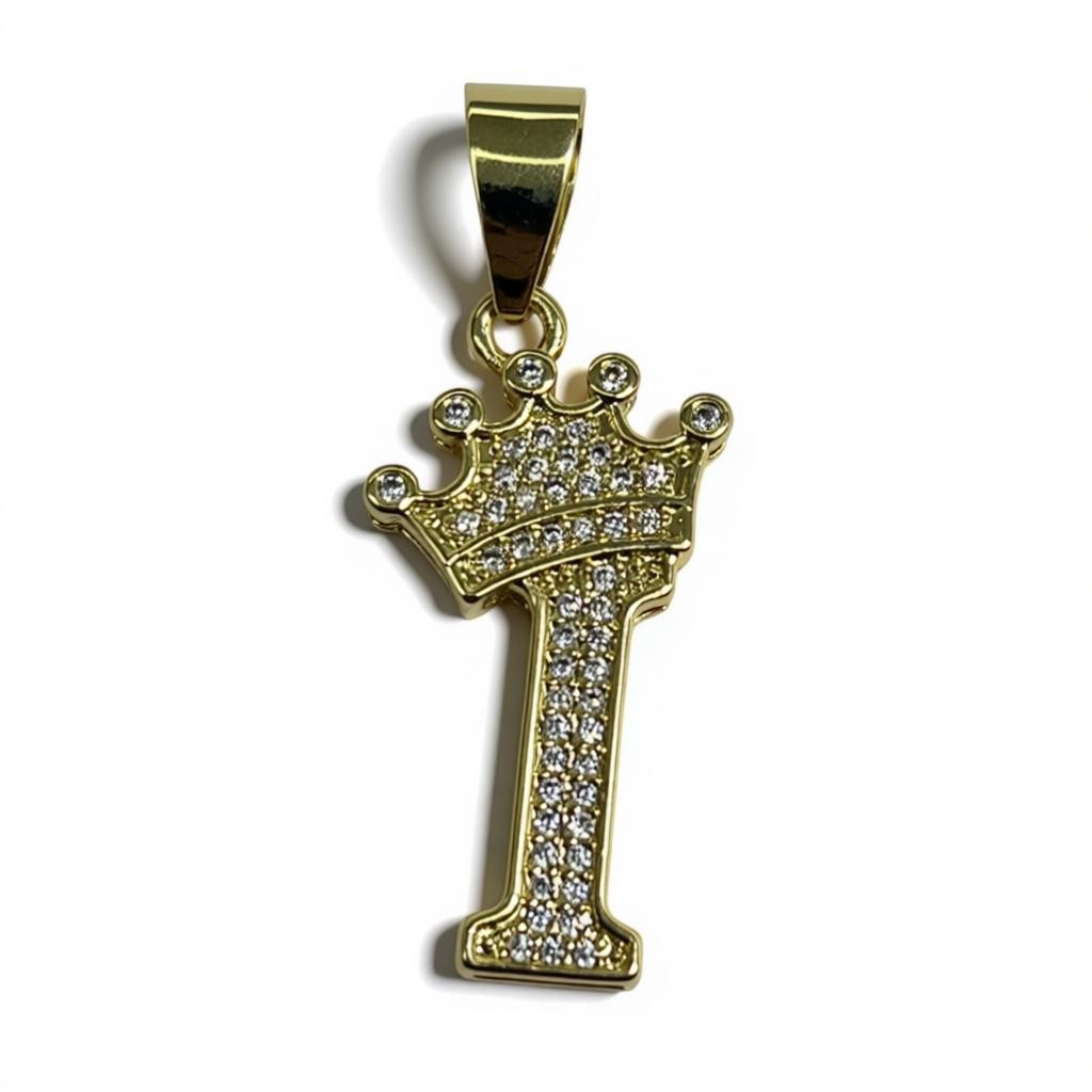 Gold Plated A-Z Crown Initial Pendants CZ