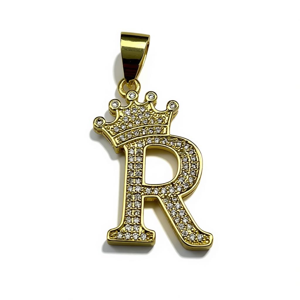 Gold Plated A-Z Crown Initial Pendants CZ