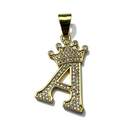 Gold Plated A-Z Crown Initial Pendants CZ