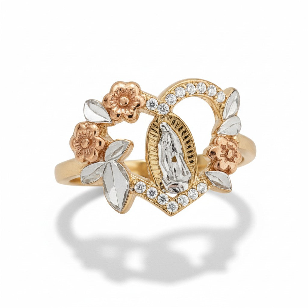 Multi tone Gold Plated Ring Our Lady of Guadalupe - Amafhha Jewels