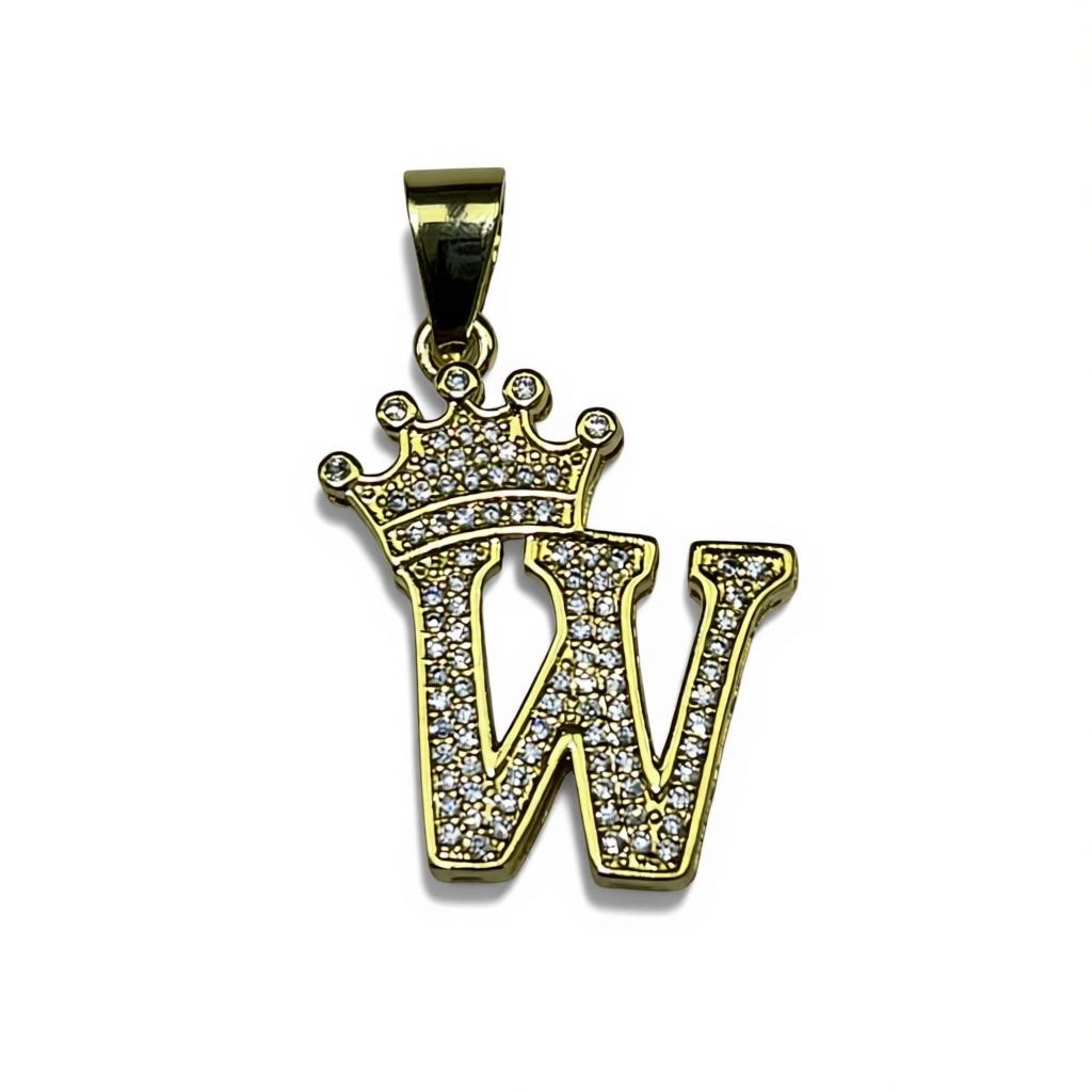 Gold Plated A-Z Crown Initial Pendants CZ