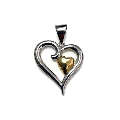 925 Sterling Silver two tone heart pendant