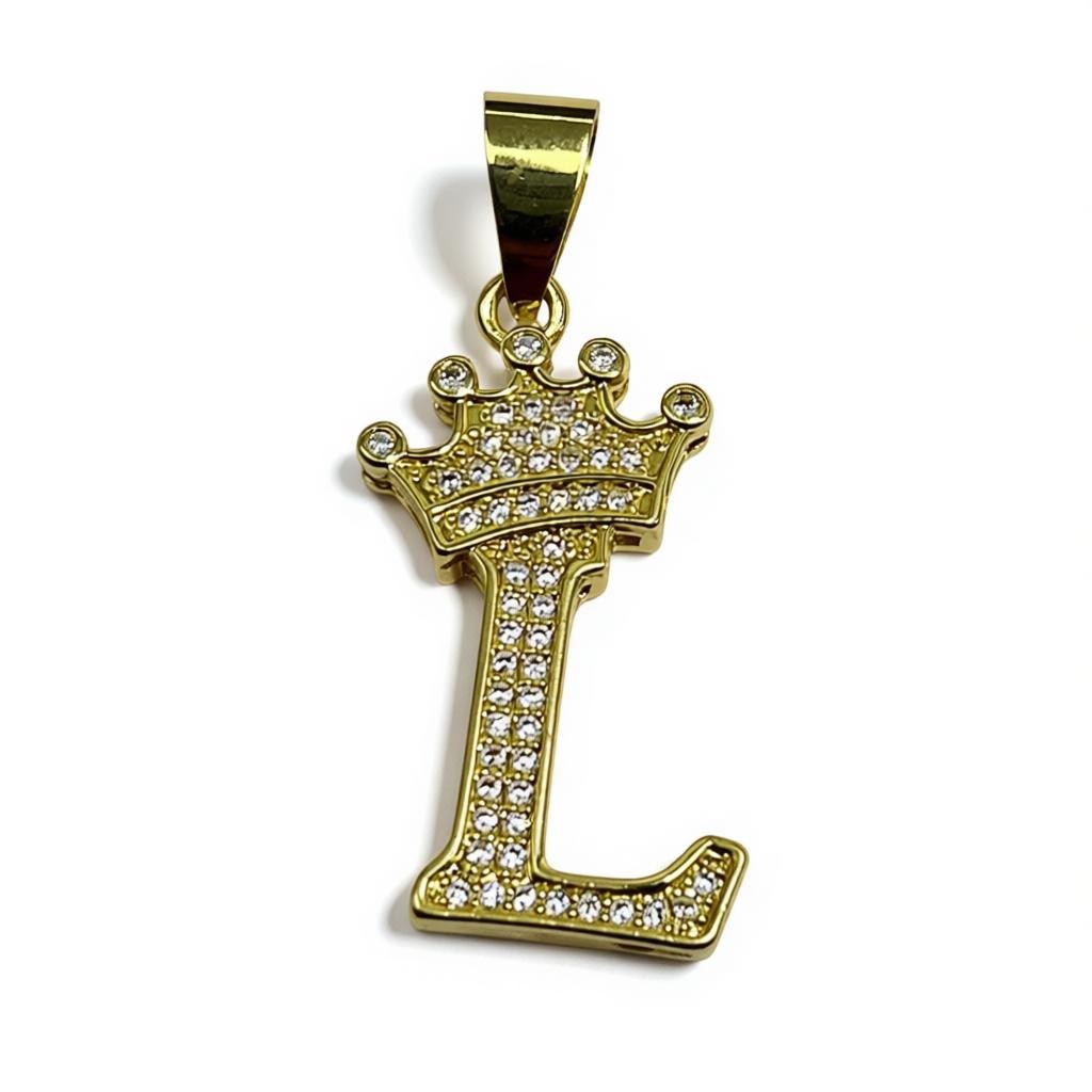 Gold Plated A-Z Crown Initial Pendants CZ