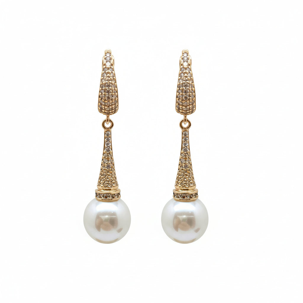 Gold Plated Tapered Pearl Drops Earrings