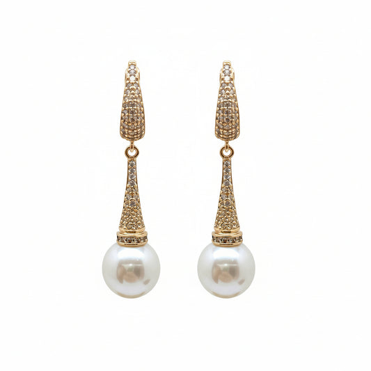 Gold Plated Tapered Pearl Drops Earrings