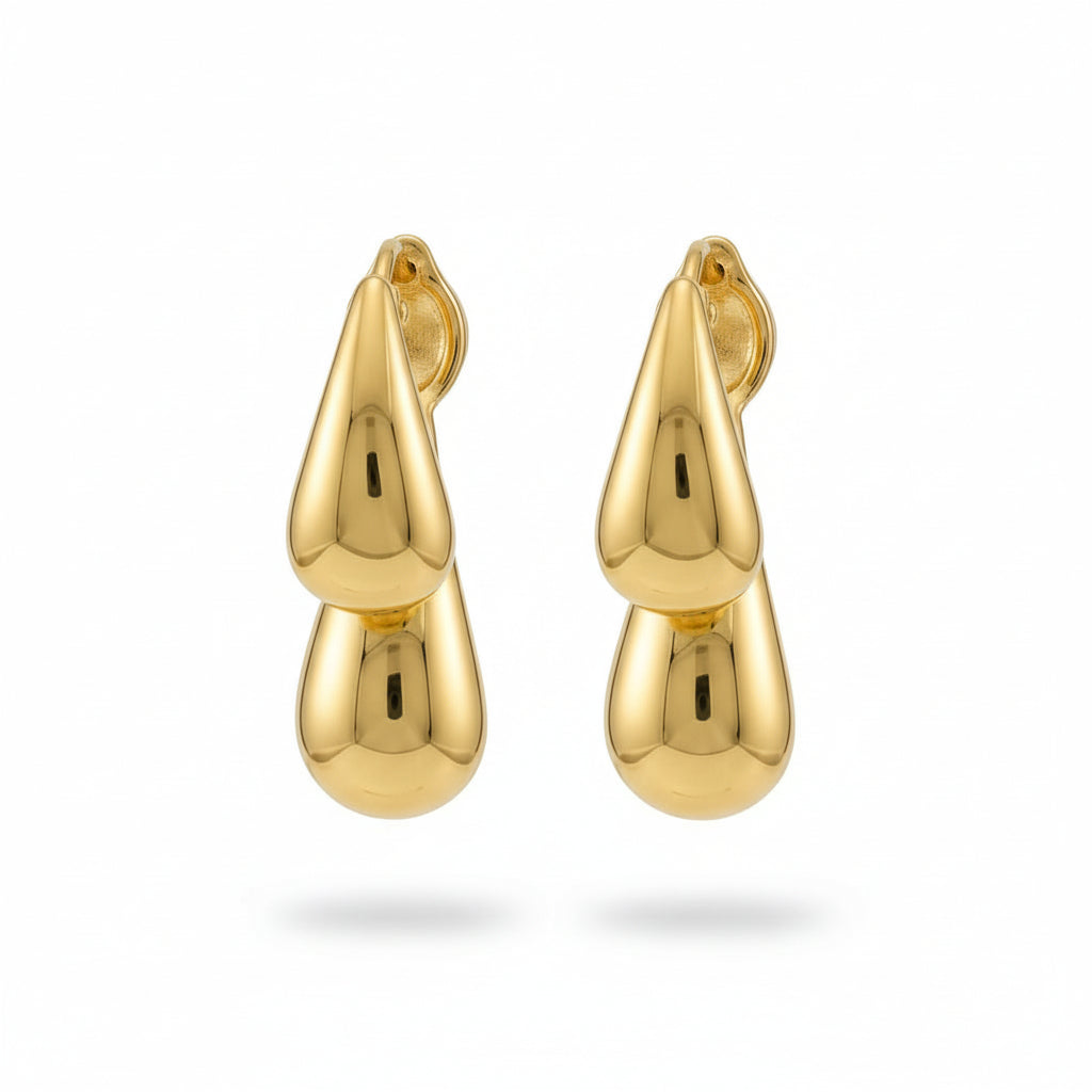 Gold Plated Sculptural Double Teardrop Huggies - Amafhha Jewels