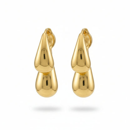 Gold Plated Sculptural Double Teardrop Huggies - Amafhha Jewels