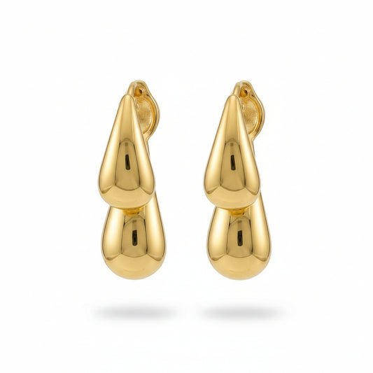 Gold Plated Sculptural Double Teardrop Huggies