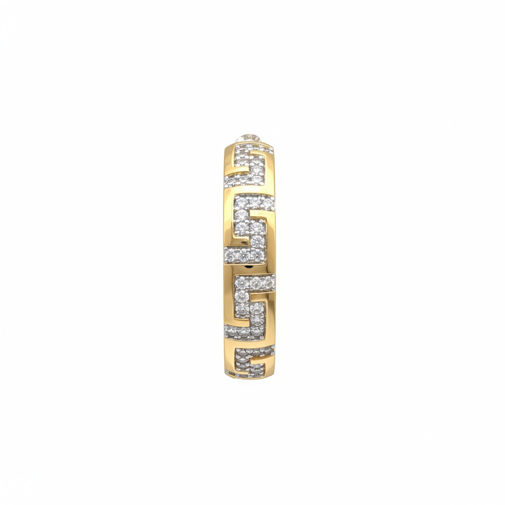 Gold Plated Greek Key Pave Inset Huggies