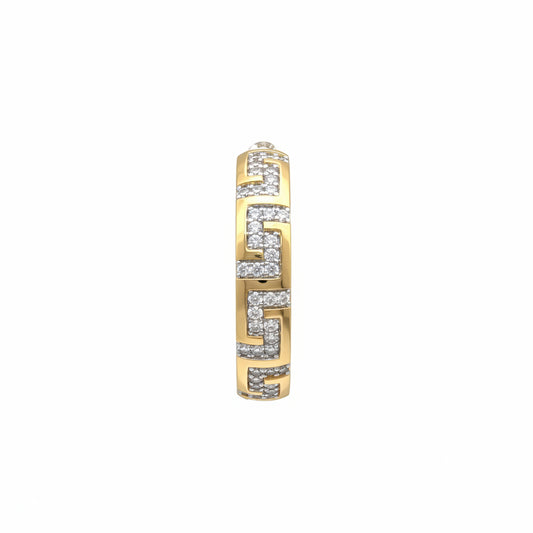 Gold Plated Greek Key Pave Inset Huggies