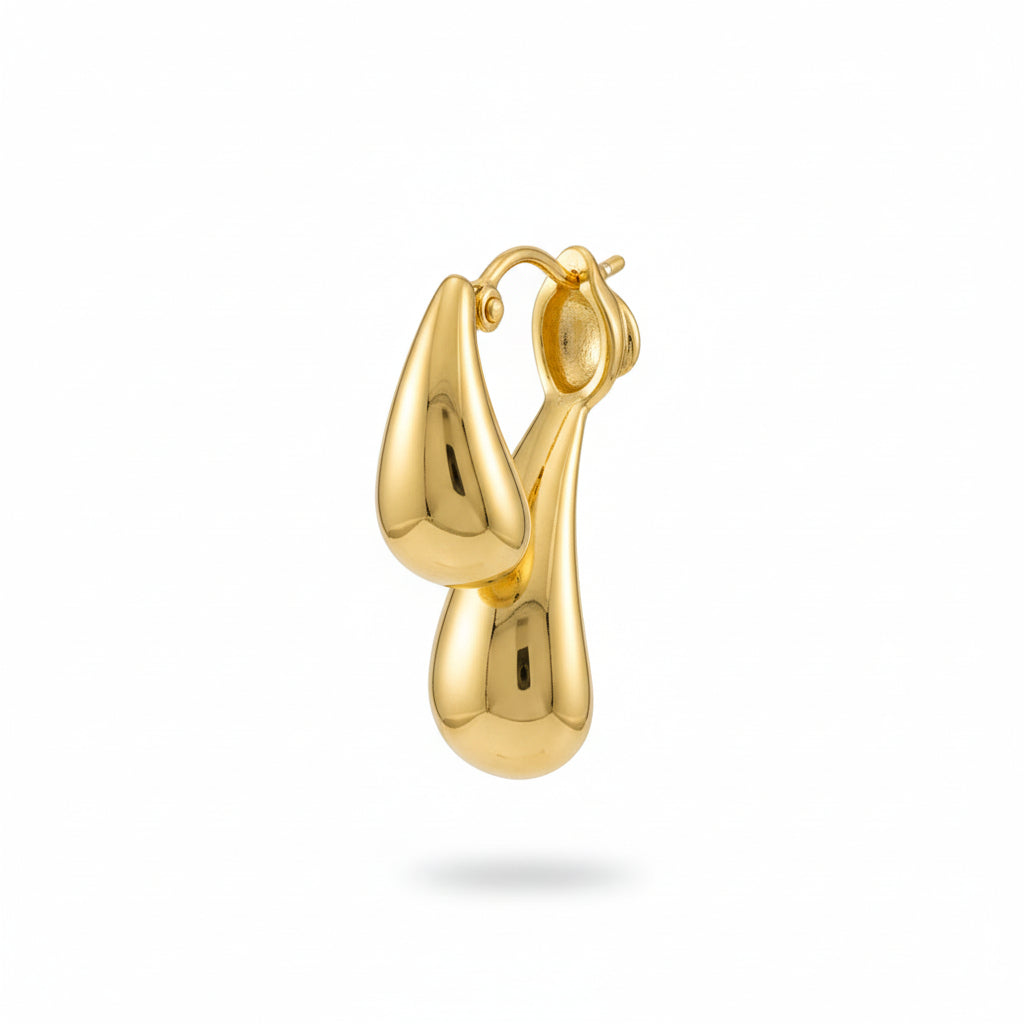Gold Plated Sculptural Double Teardrop Huggies - Amafhha Jewels
