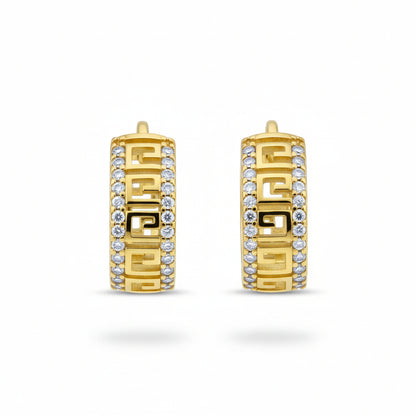 Gold Plated Greek Key Pave Earrings