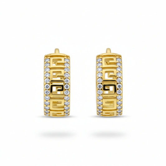 Gold Plated Greek Key Pave Earrings