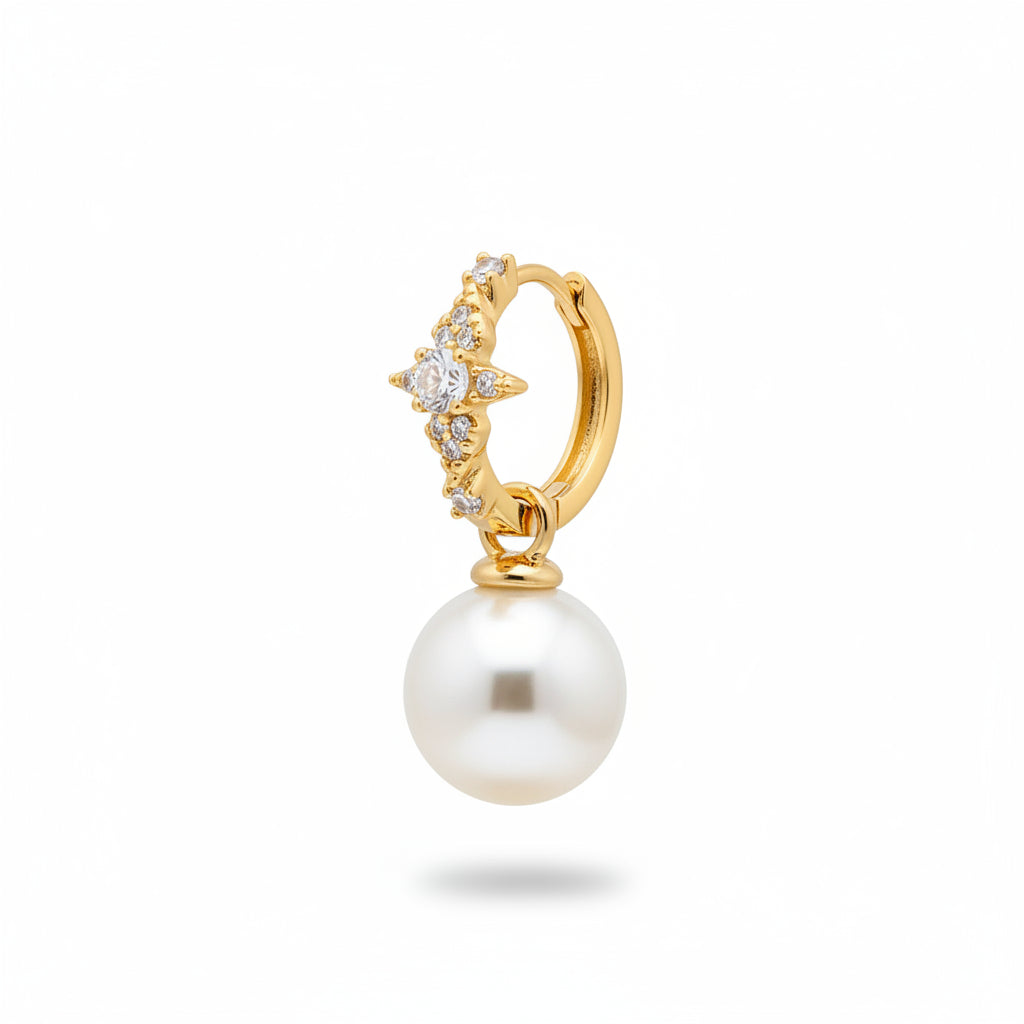 Gold Plated Pearl Charm Huggies  Earrings