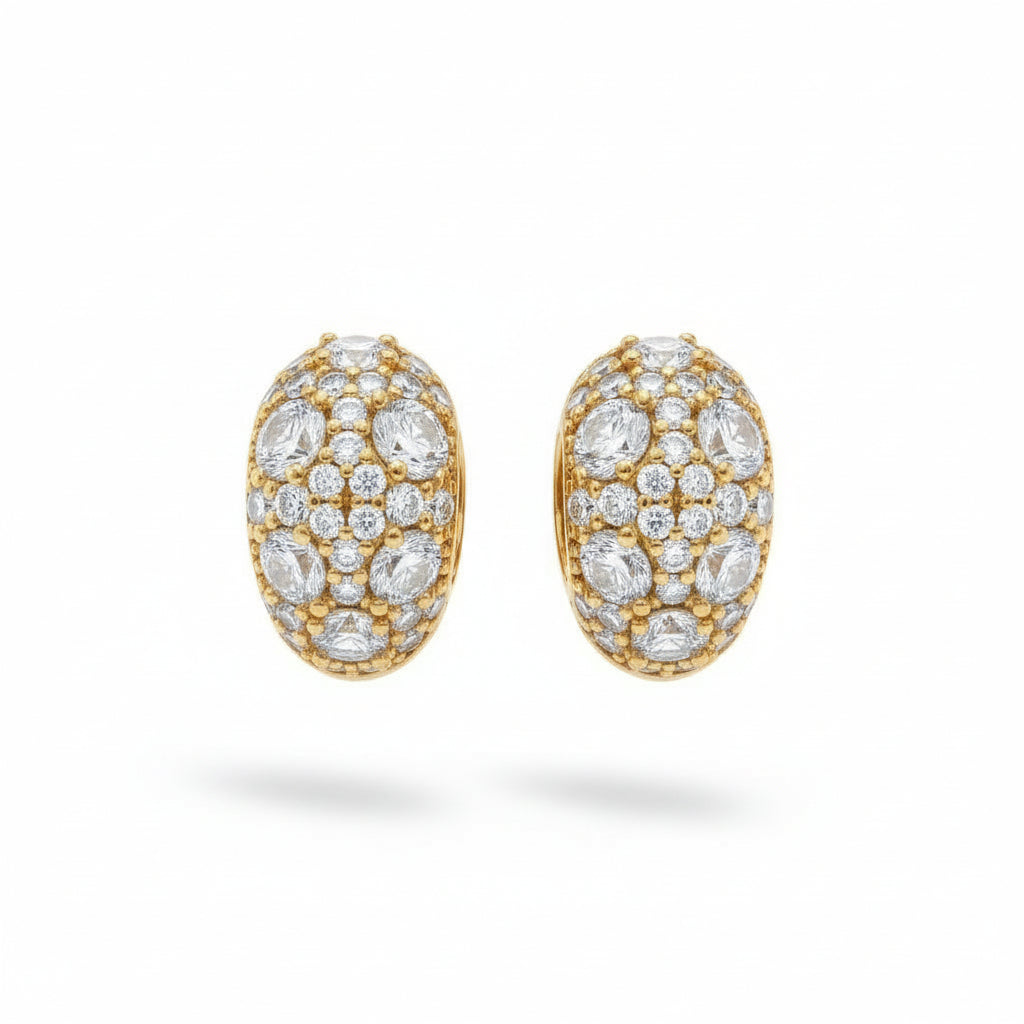 Gold Plated Ornate Pave Shield Huggies