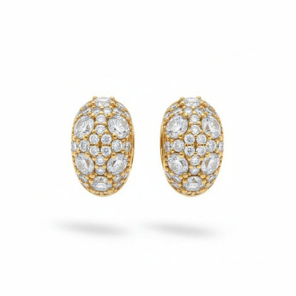 Gold Plated Ornate Pave Shield Huggies