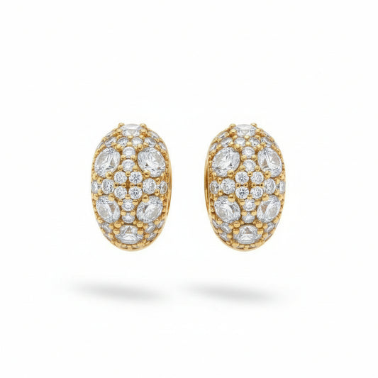 Gold Plated Ornate Pave Shield Huggies