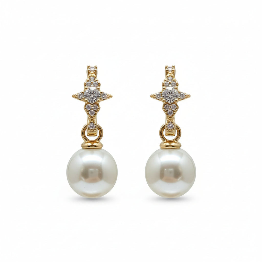 Gold Plated Pearl Charm Huggies  Earrings