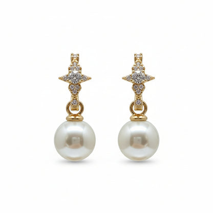 Gold Plated Pearl Charm Huggies  Earrings