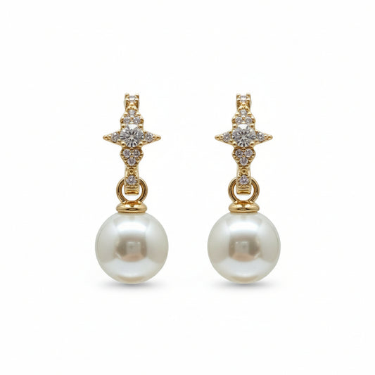 Gold Plated Pearl Charm Huggies  Earrings