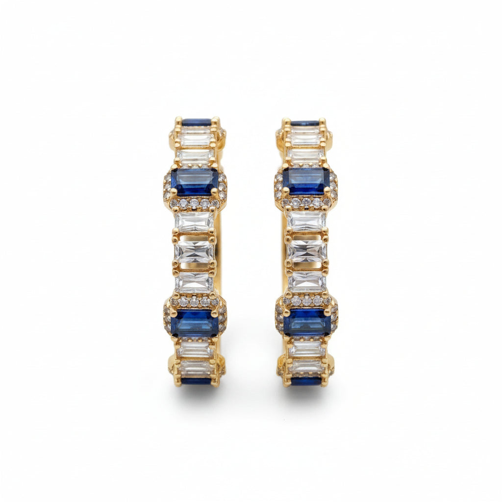Gold Plated Baguette Sapphire Glamour Hoops