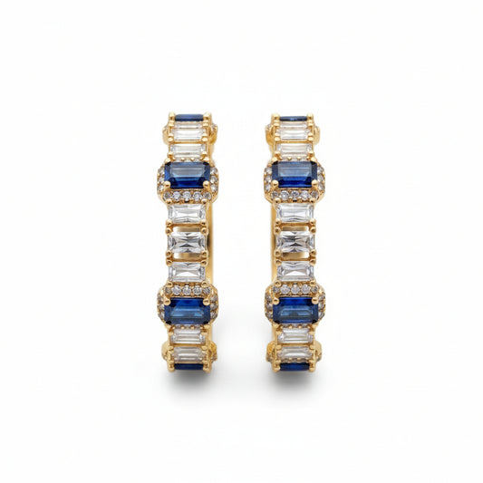Gold Plated Baguette Sapphire Glamour Hoops