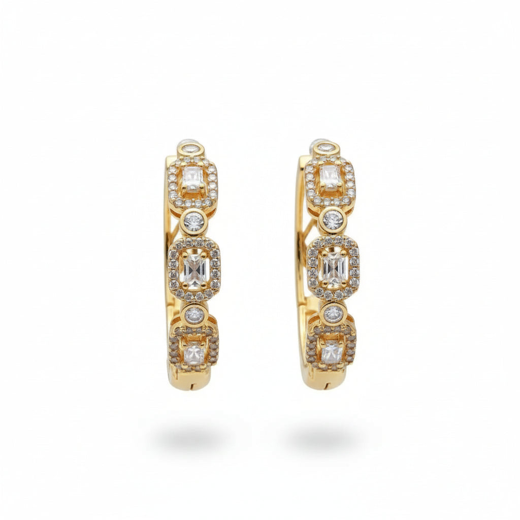 Gold Plated Vintage Halo Baguette Hoops - Amafhha Jewels